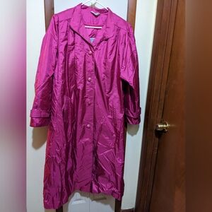 🩷 Windsor Bay Vintage Hot Pink Barbie Windbreaker Button Up Trench Coat Size 14